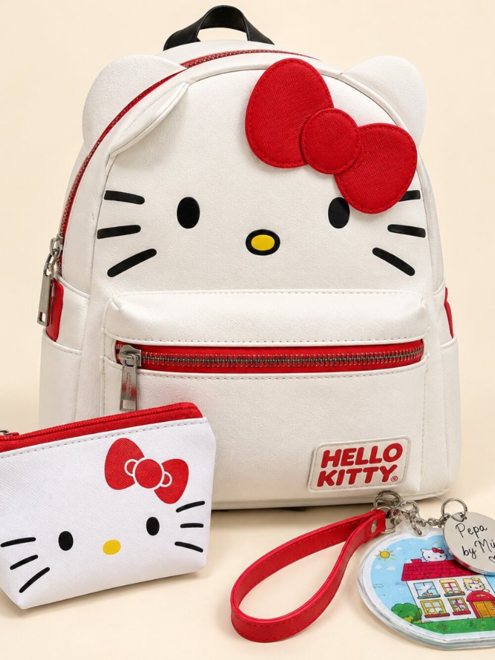 Hello Kitty Sanrio Set – Backpack, Coin Purse & Handmade Keychain